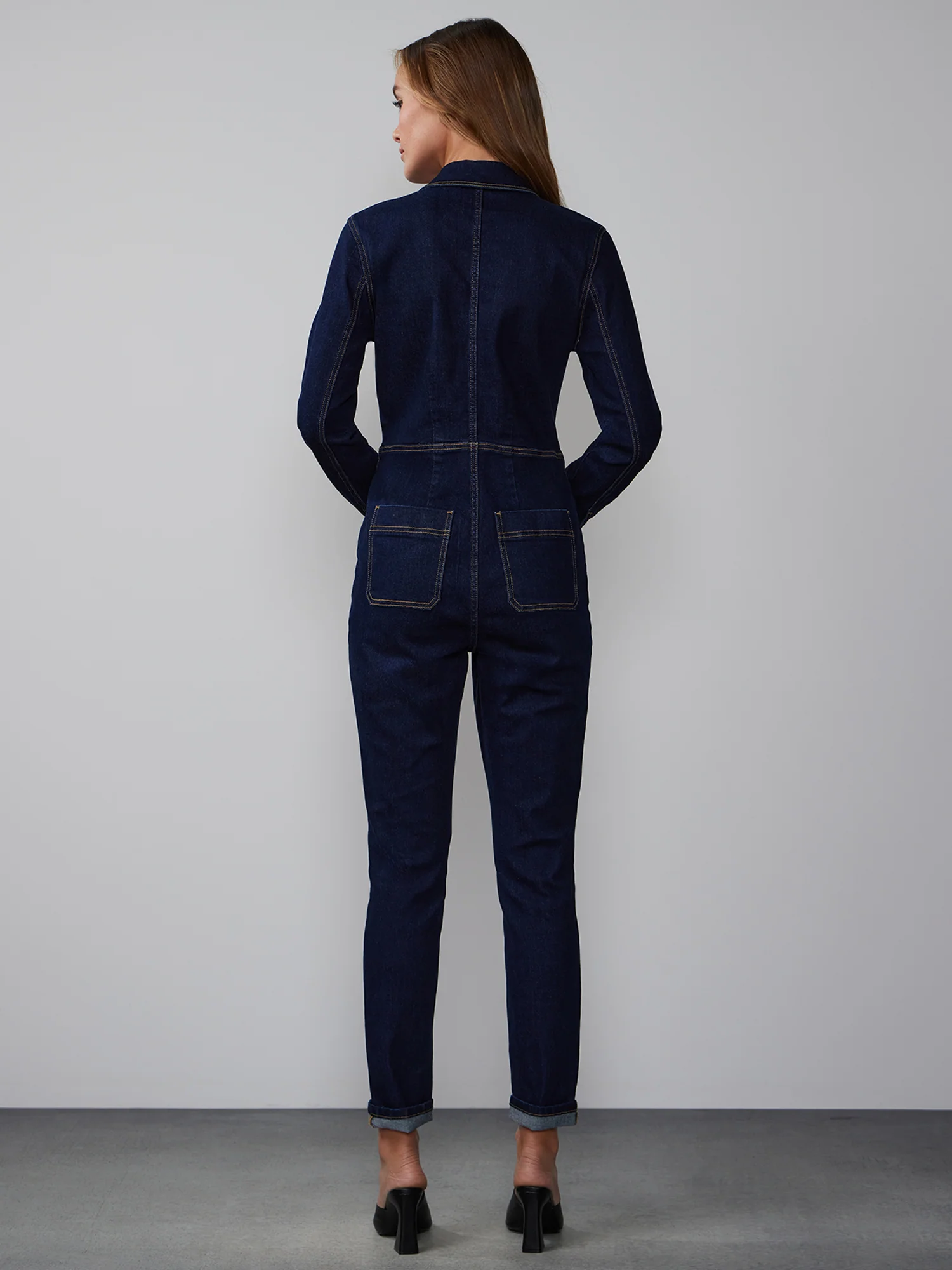 Long Sleeve Denim Zipper Jumpsuit - Image 3
