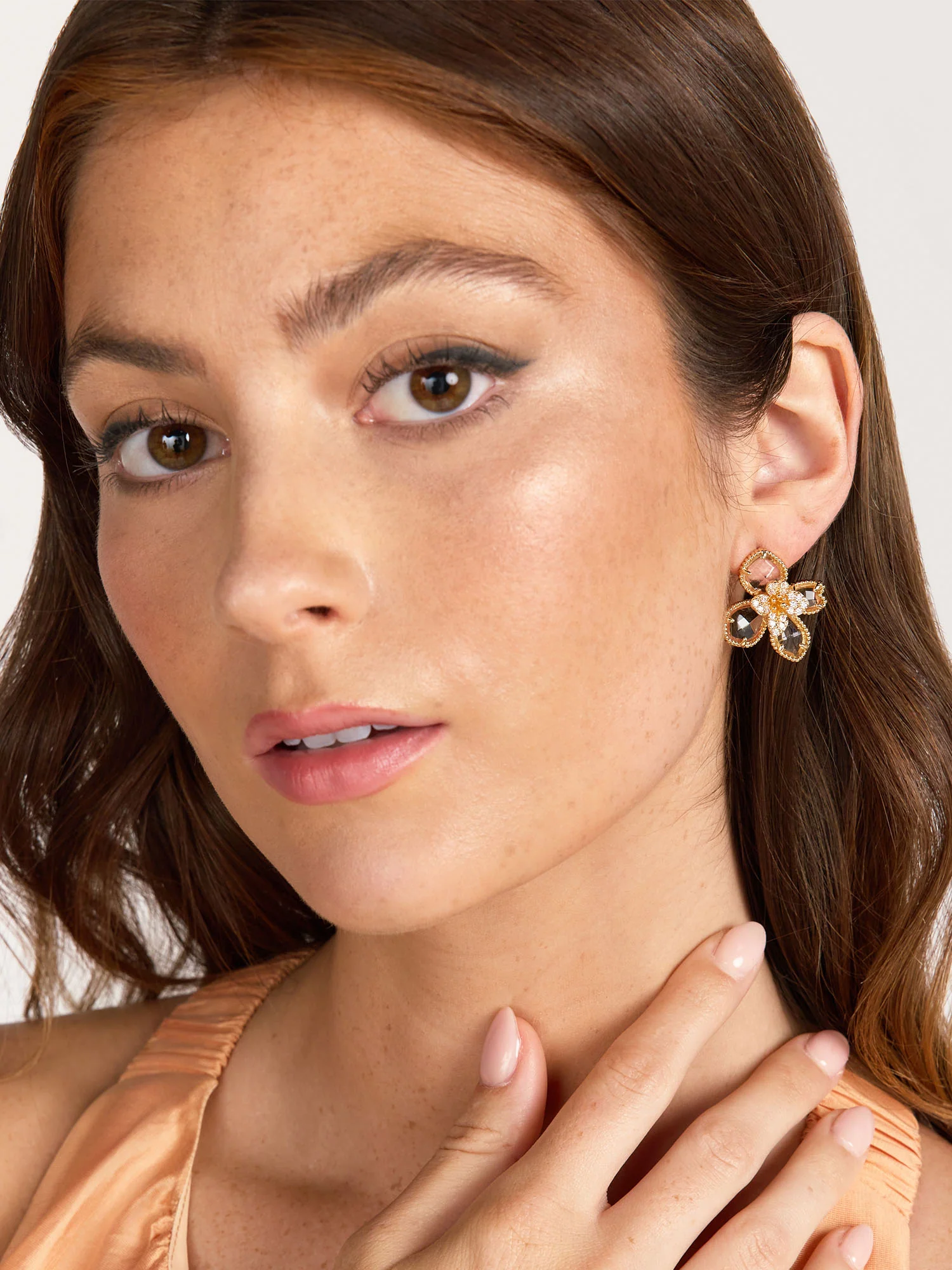 Clear Pave Flower Stud Earrings - Image 3
