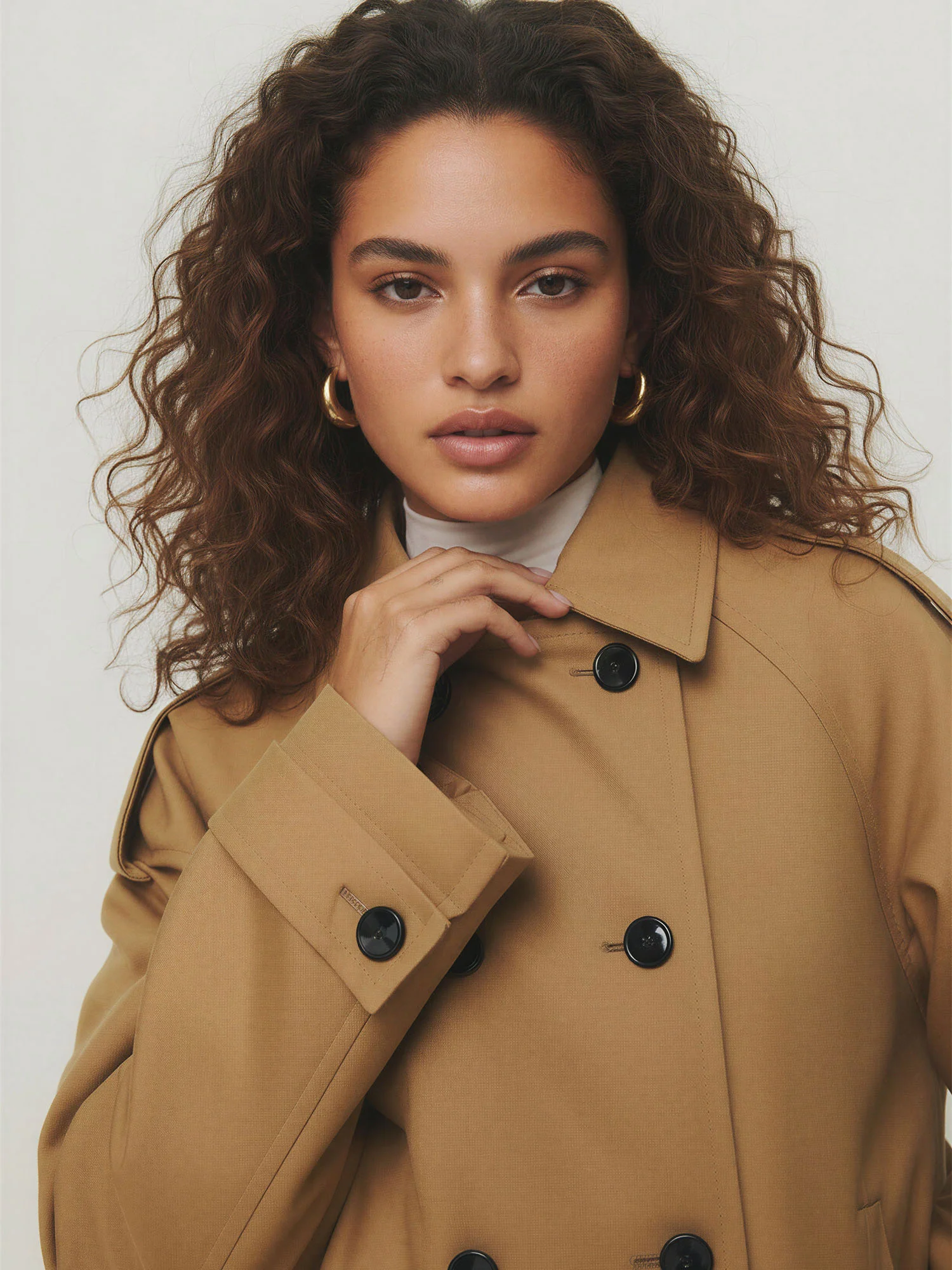 Cropped Double Button Trench Coat - Image 3