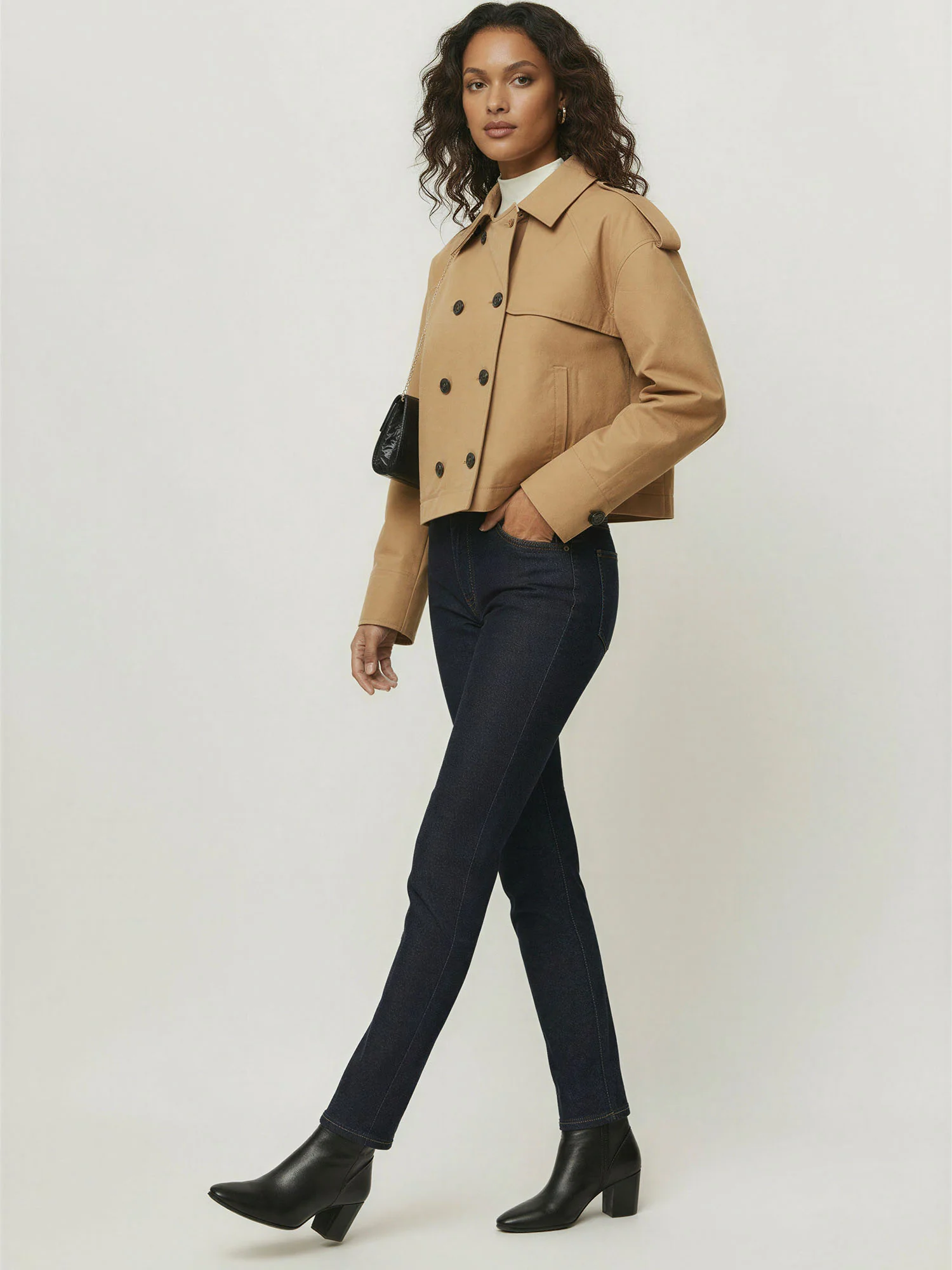 Cropped Double Button Trench Coat - Image 4