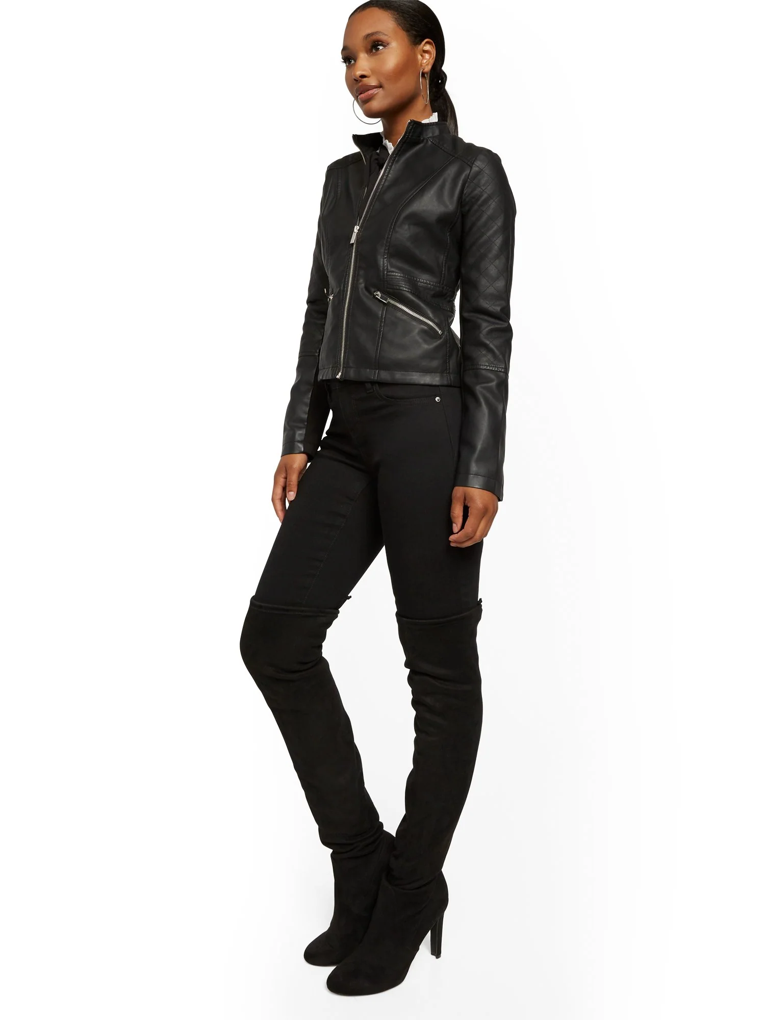 Faux-Leather Quilted Jacket - Image 3
