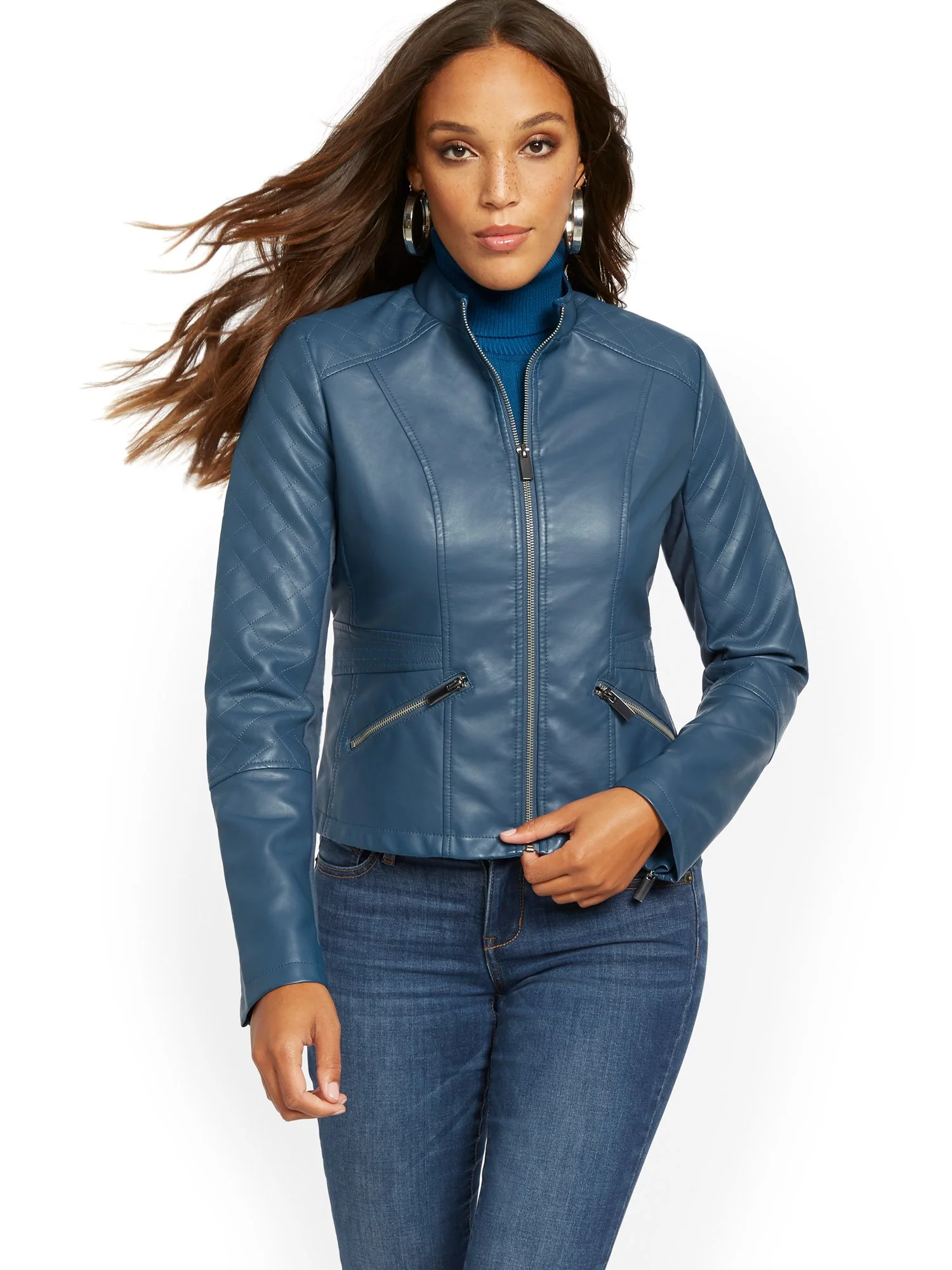 Faux-Leather Quilted Jacket - Image 6