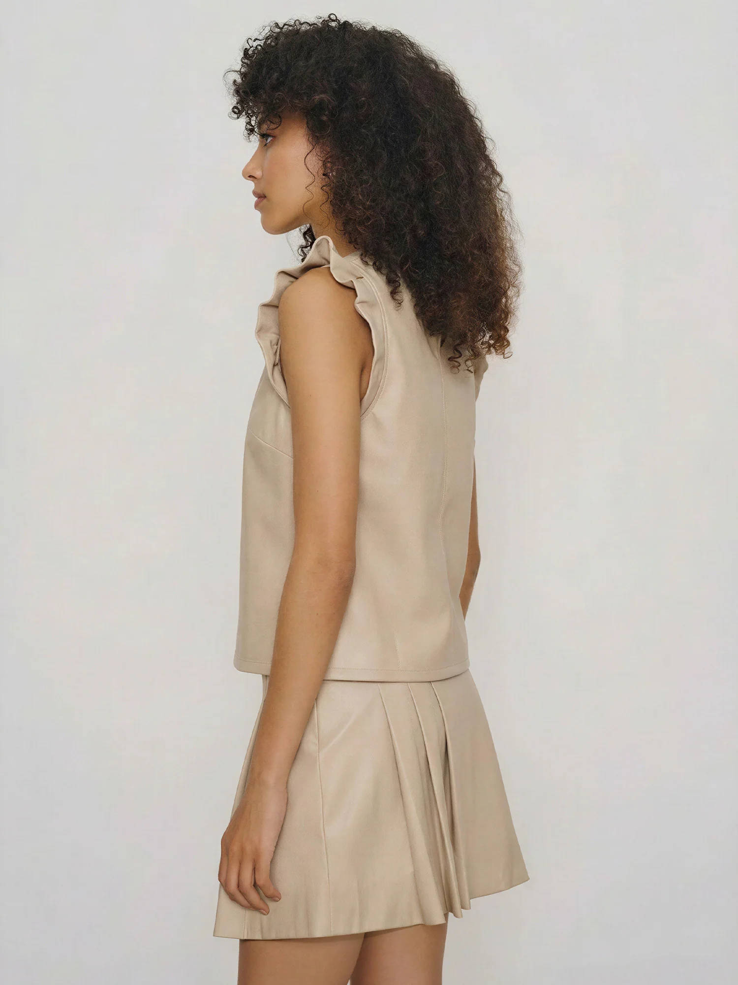 Faux Leather Side Pleated Mini Skirt - Image 10
