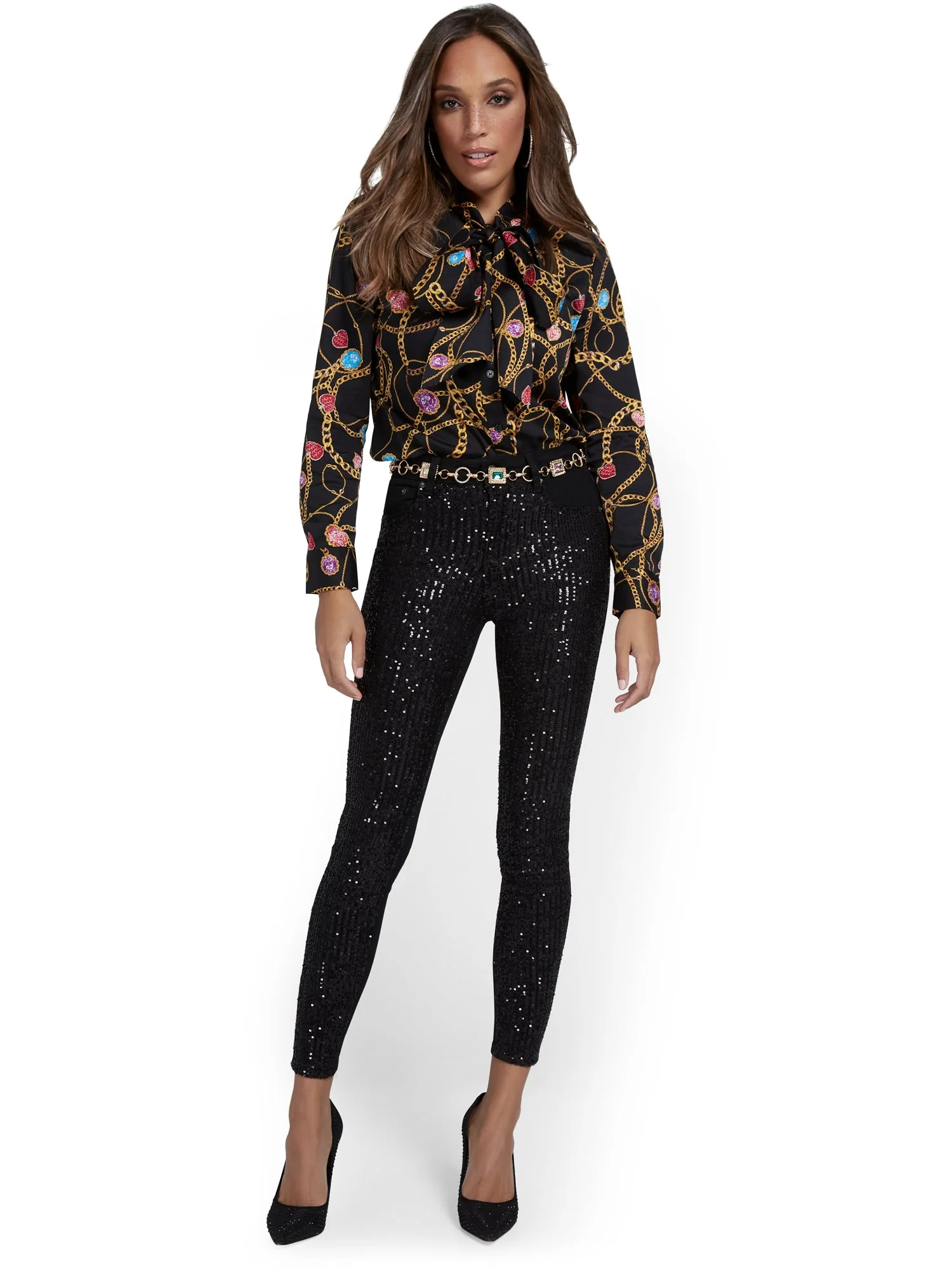 High-Waisted Sequin-Finish Super-Skinny Ankle Jeans - Image 5