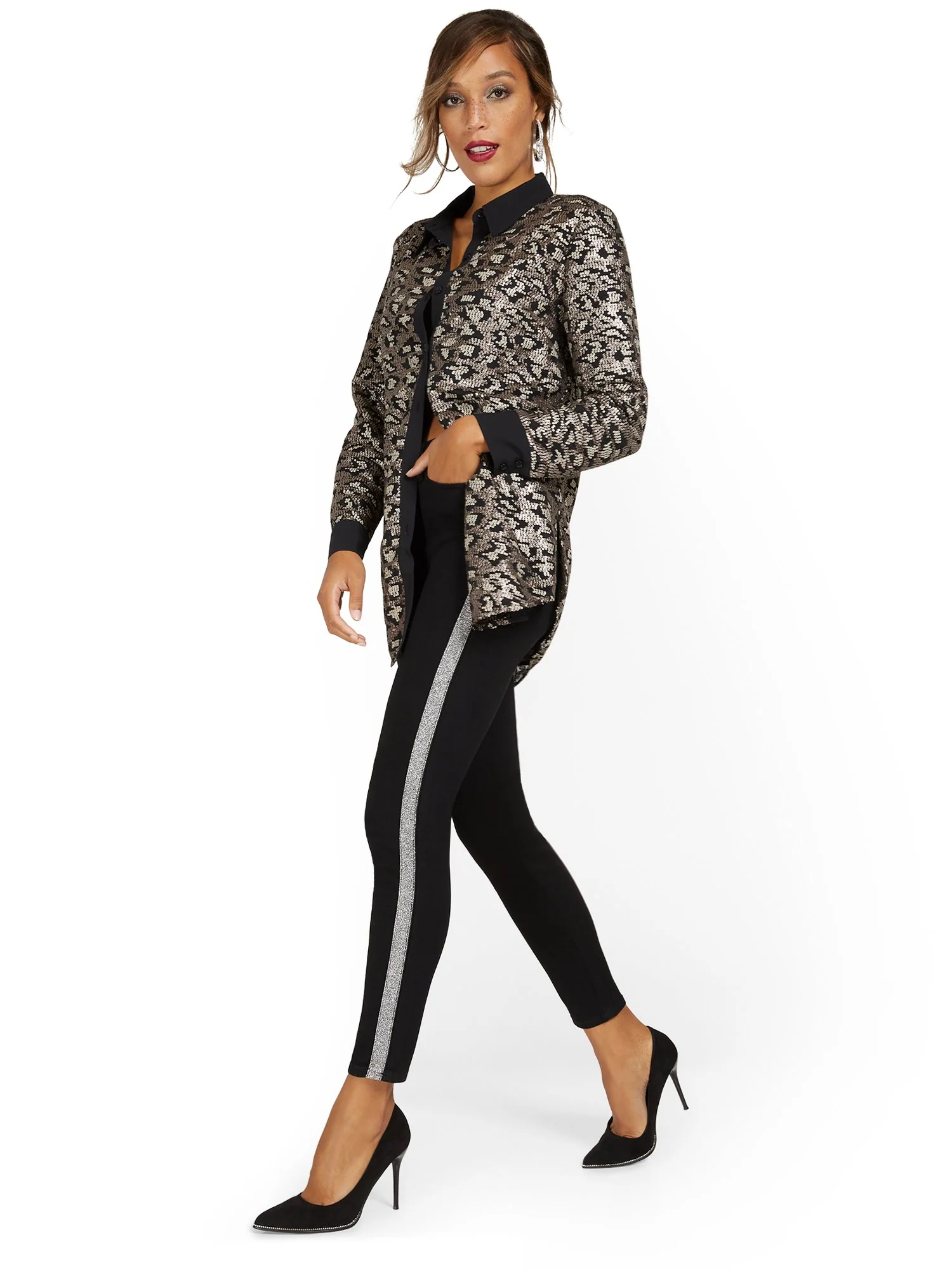 High-Waisted Sequin Stripe Skinny Ankle Jeans - Image 5