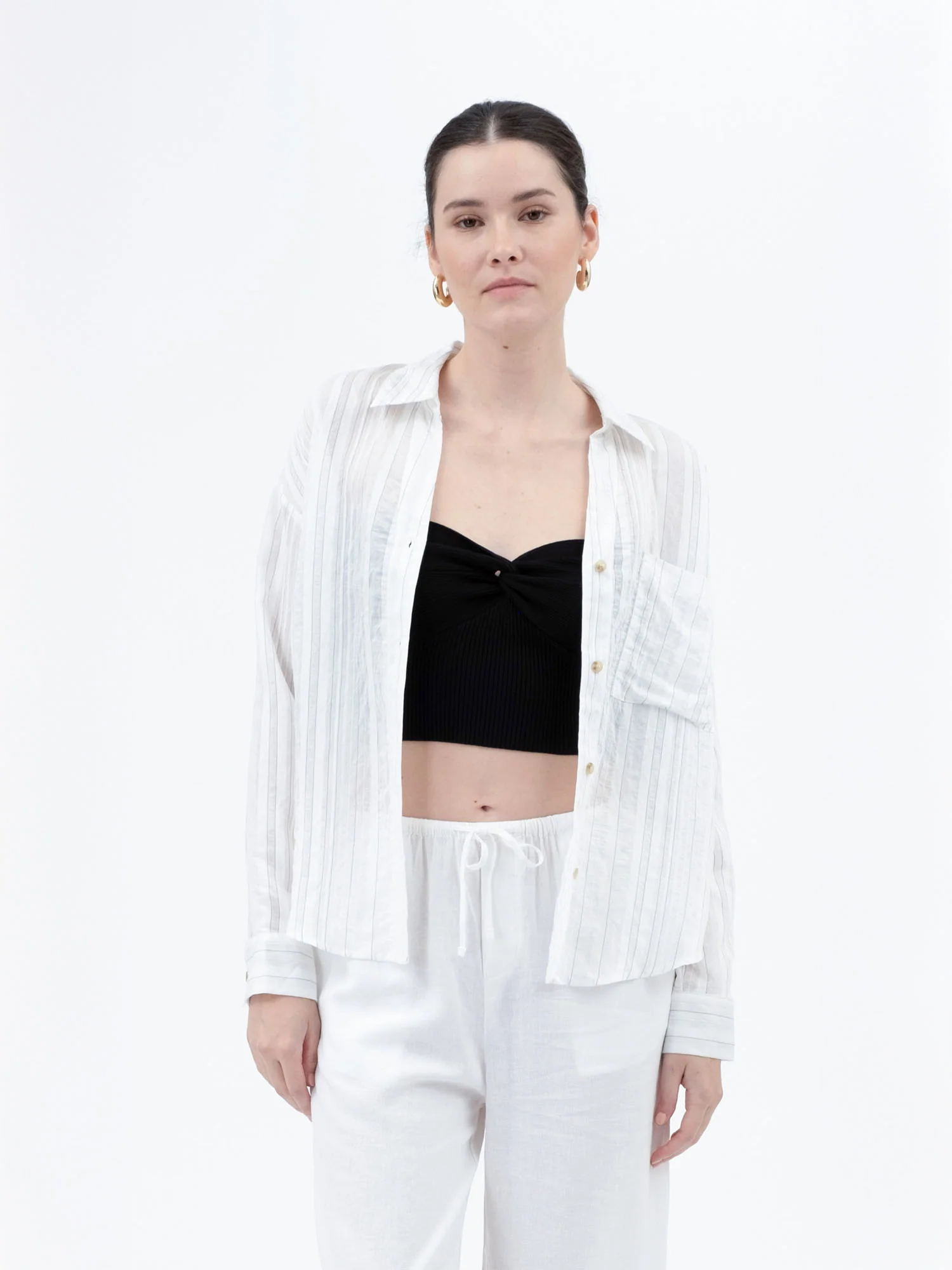 Lightweight Long Sleeve Striped Button Down Shirt - Image 3