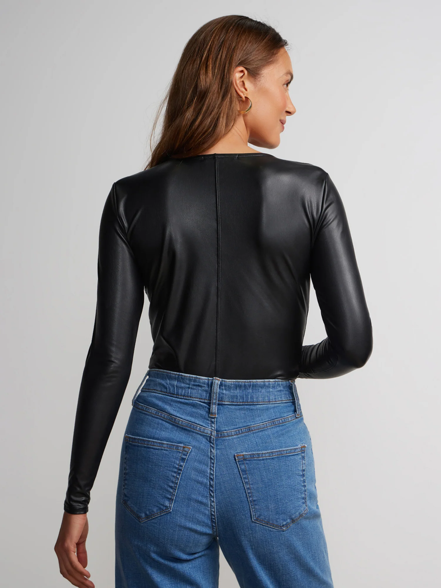 Long Sleeve Round Neck Vegan Leather Bodysuit - Image 3