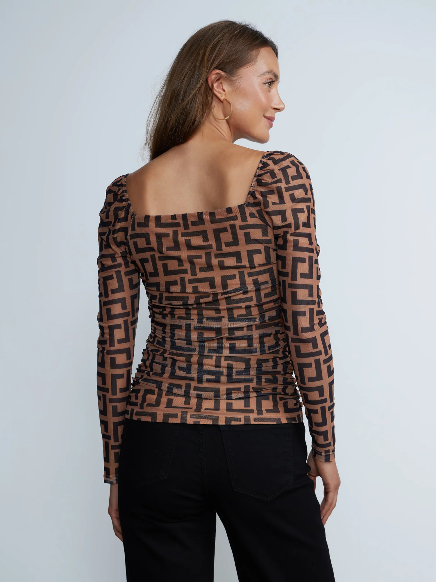 Long Sleeves Ruched Mesh Top - Image 4