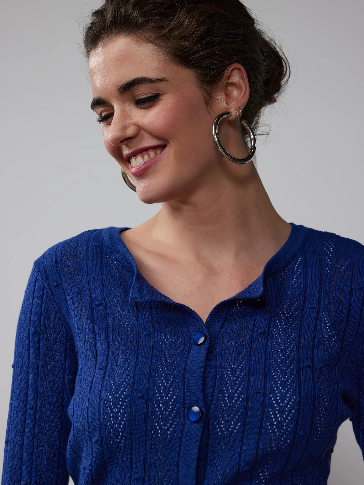 Crew Neck Bobble Stitch Cardigan - Image 9