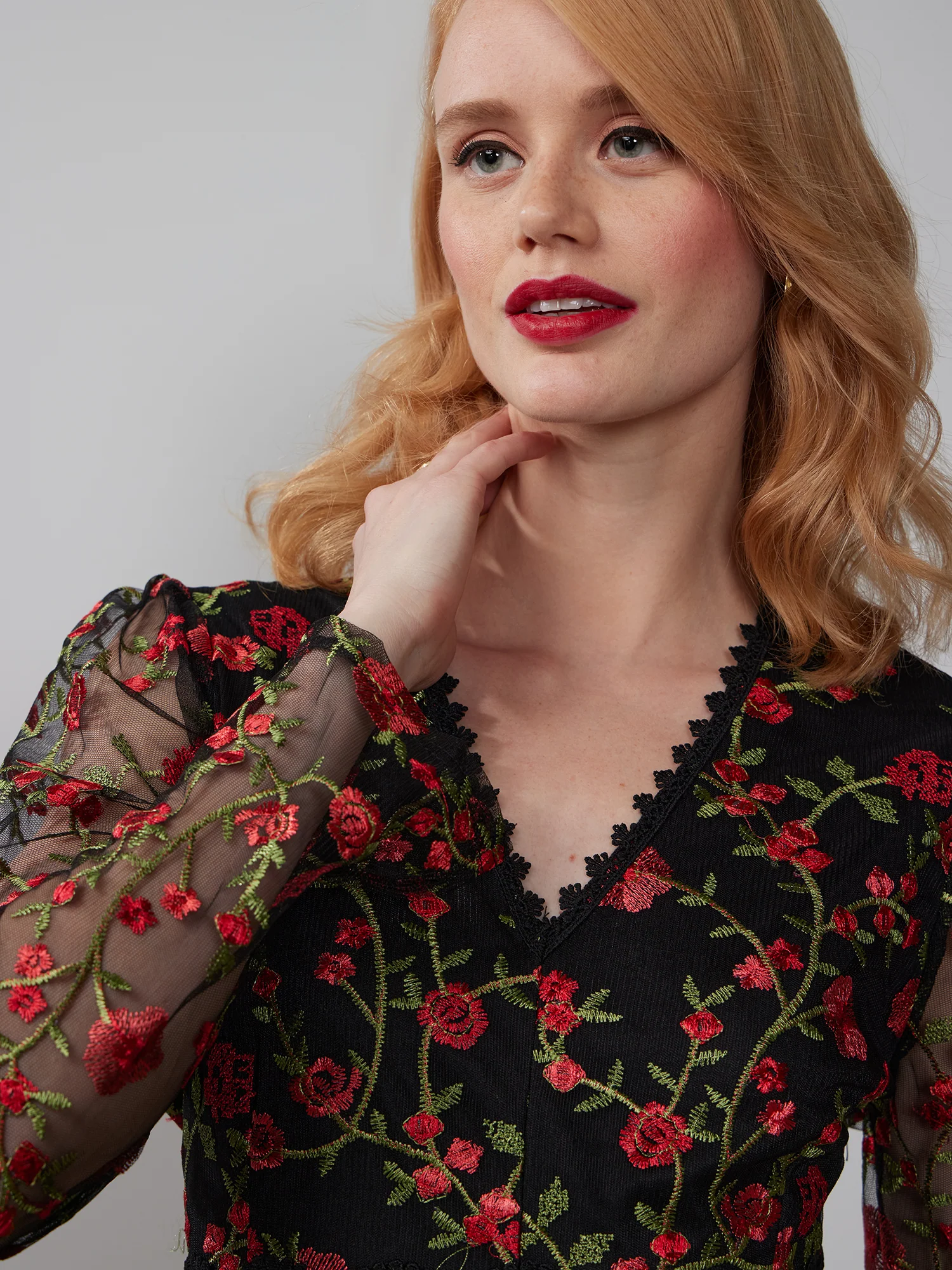Mesh Embroidered Tiered Dress - Image 4