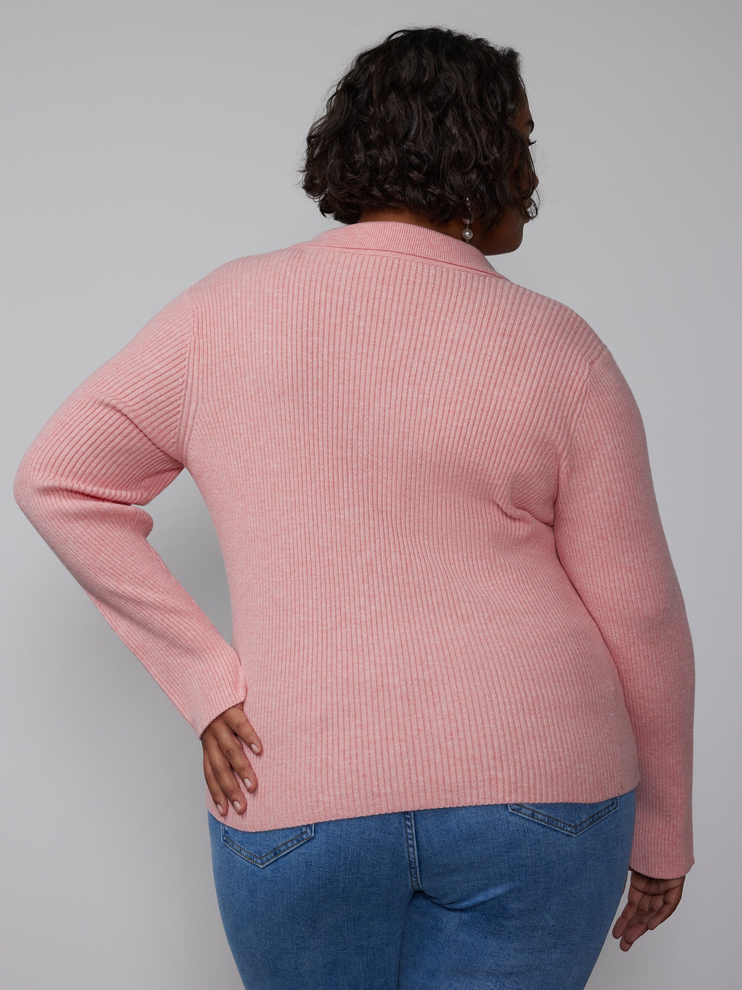 Plus Ribbed Collar Neck Cardigan - Image 3
