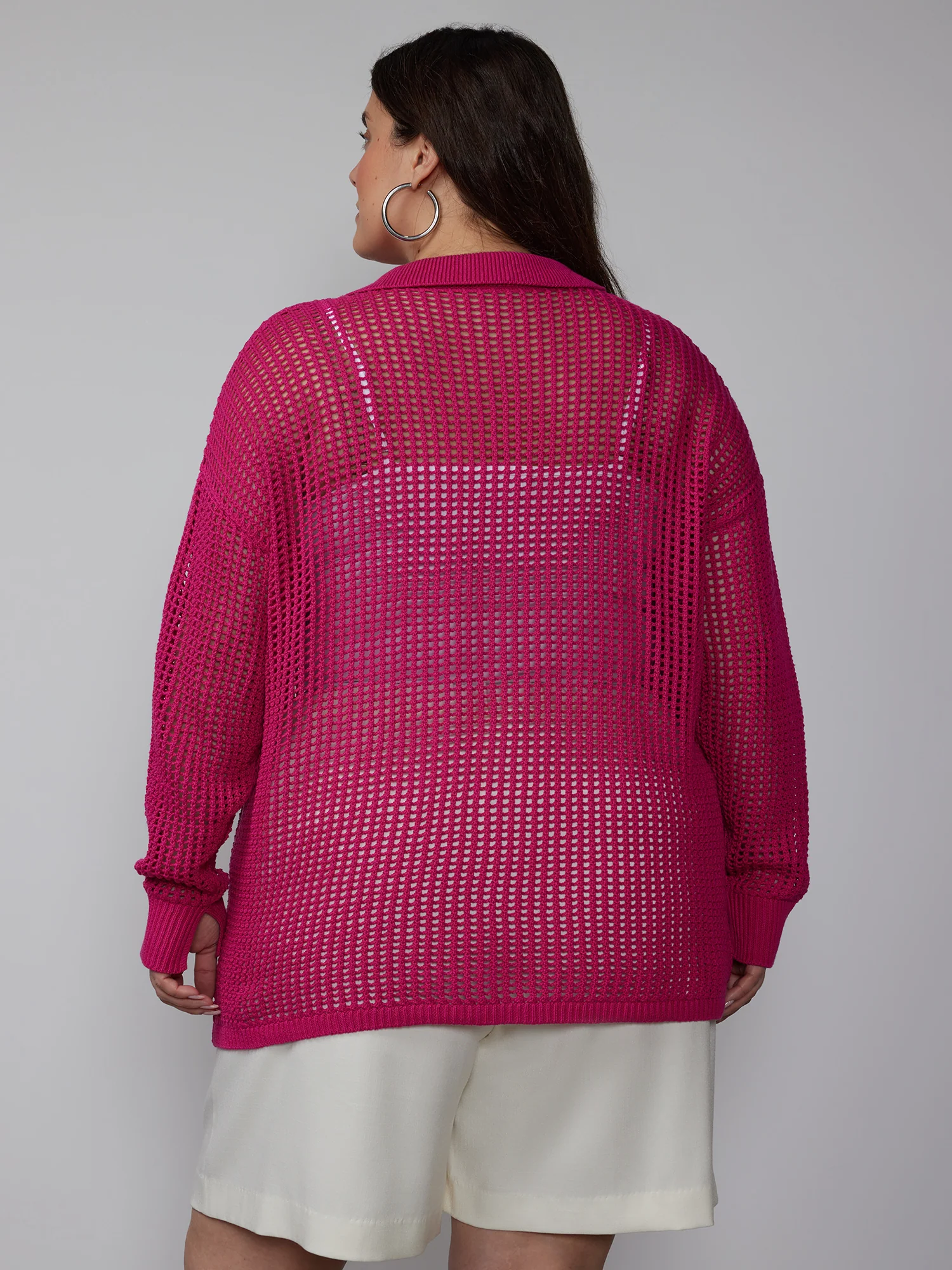 Plus Open Stitch Collar Neck Cardigan - Image 3