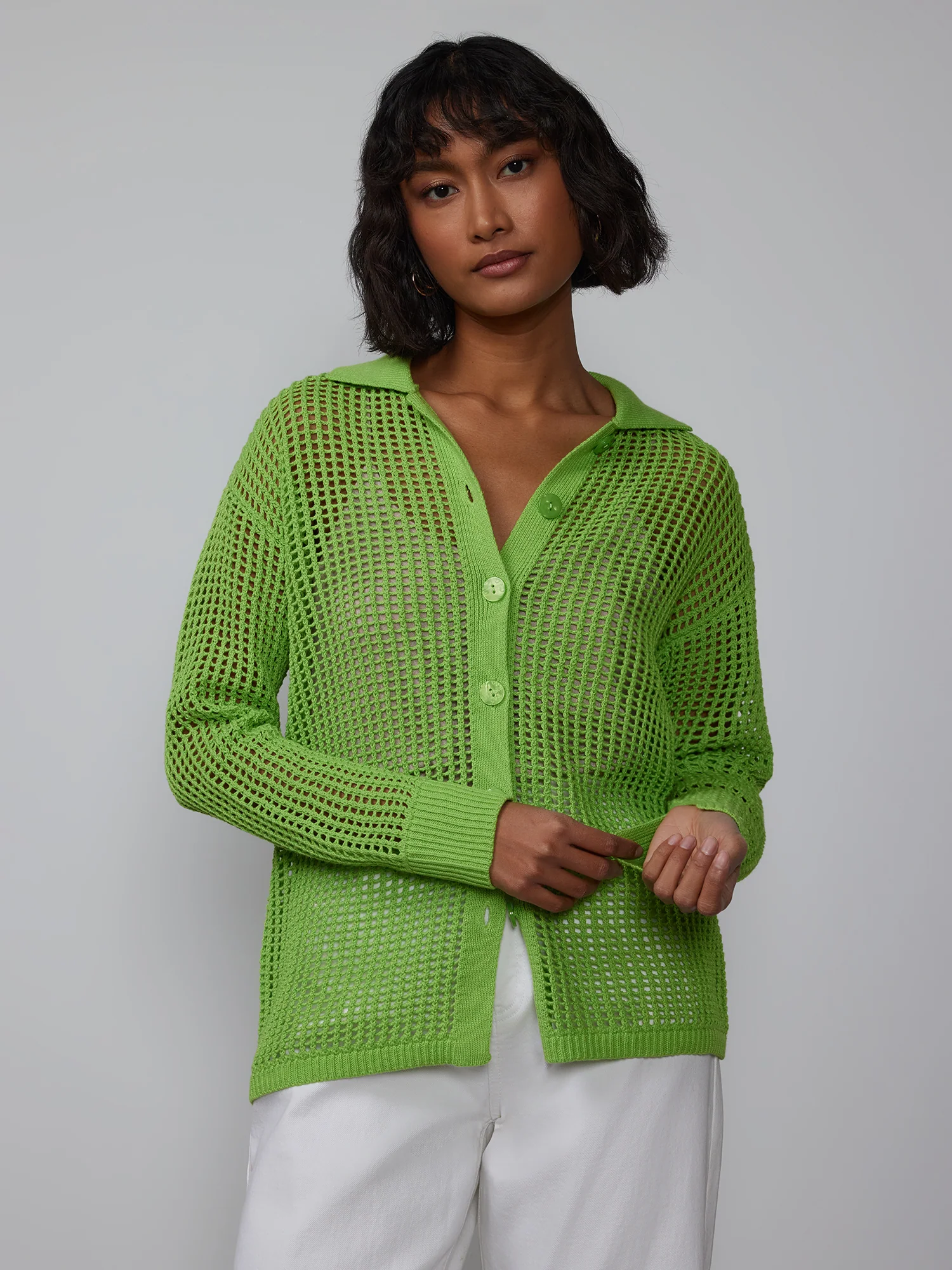 Open Stitch Collar Neck Cardigan - Image 11