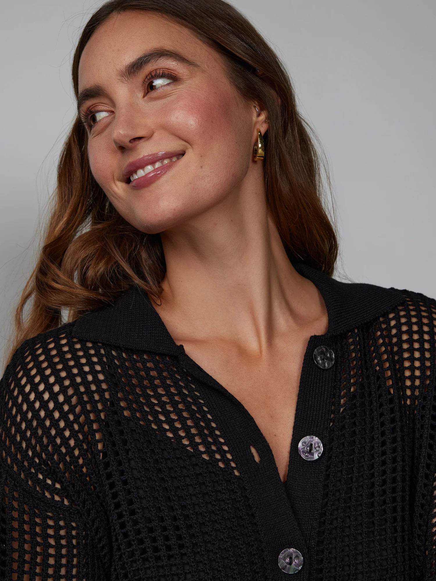 Open Stitch Collar Neck Cardigan - Image 4