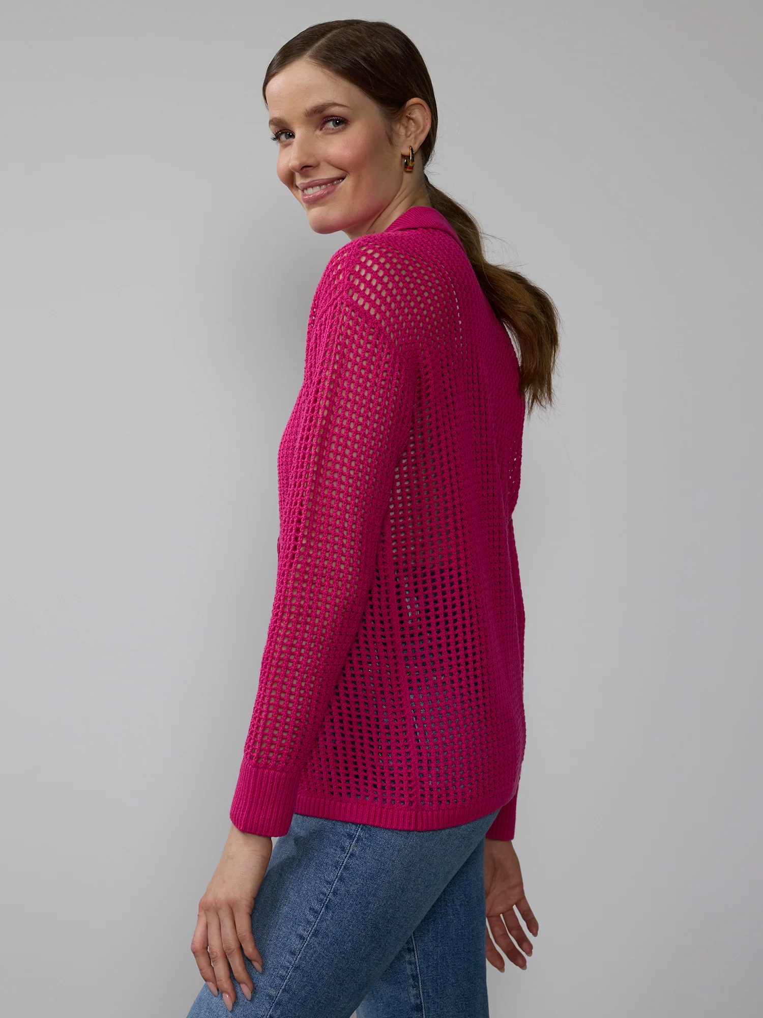 Open Stitch Collar Neck Cardigan - Image 7