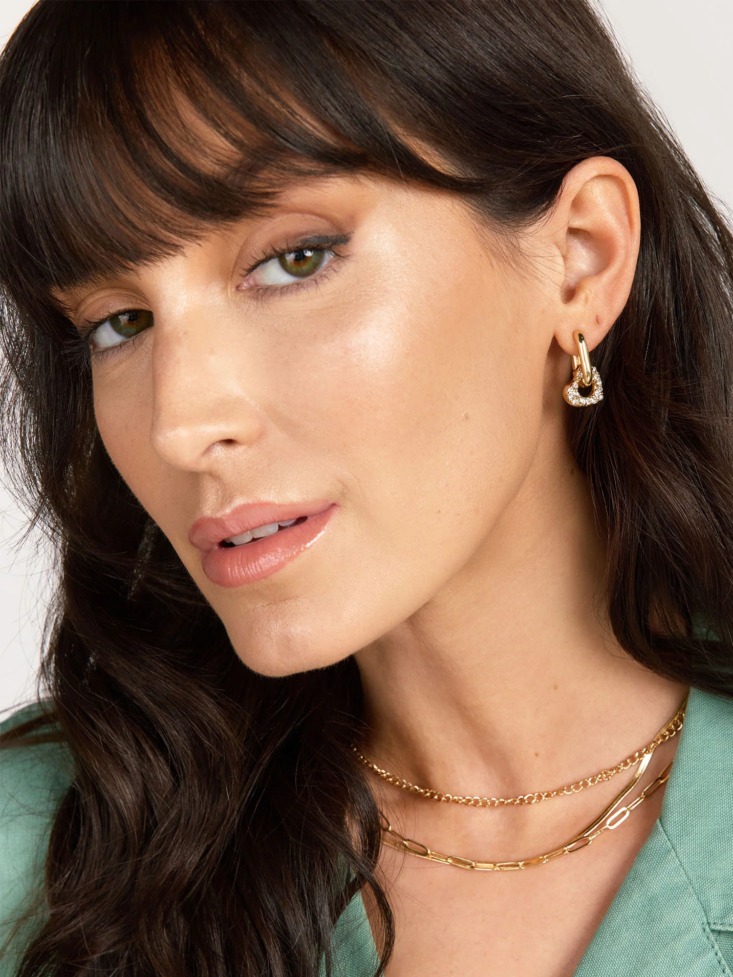 Pave Heart Drop Huggie Earrings - Image 3