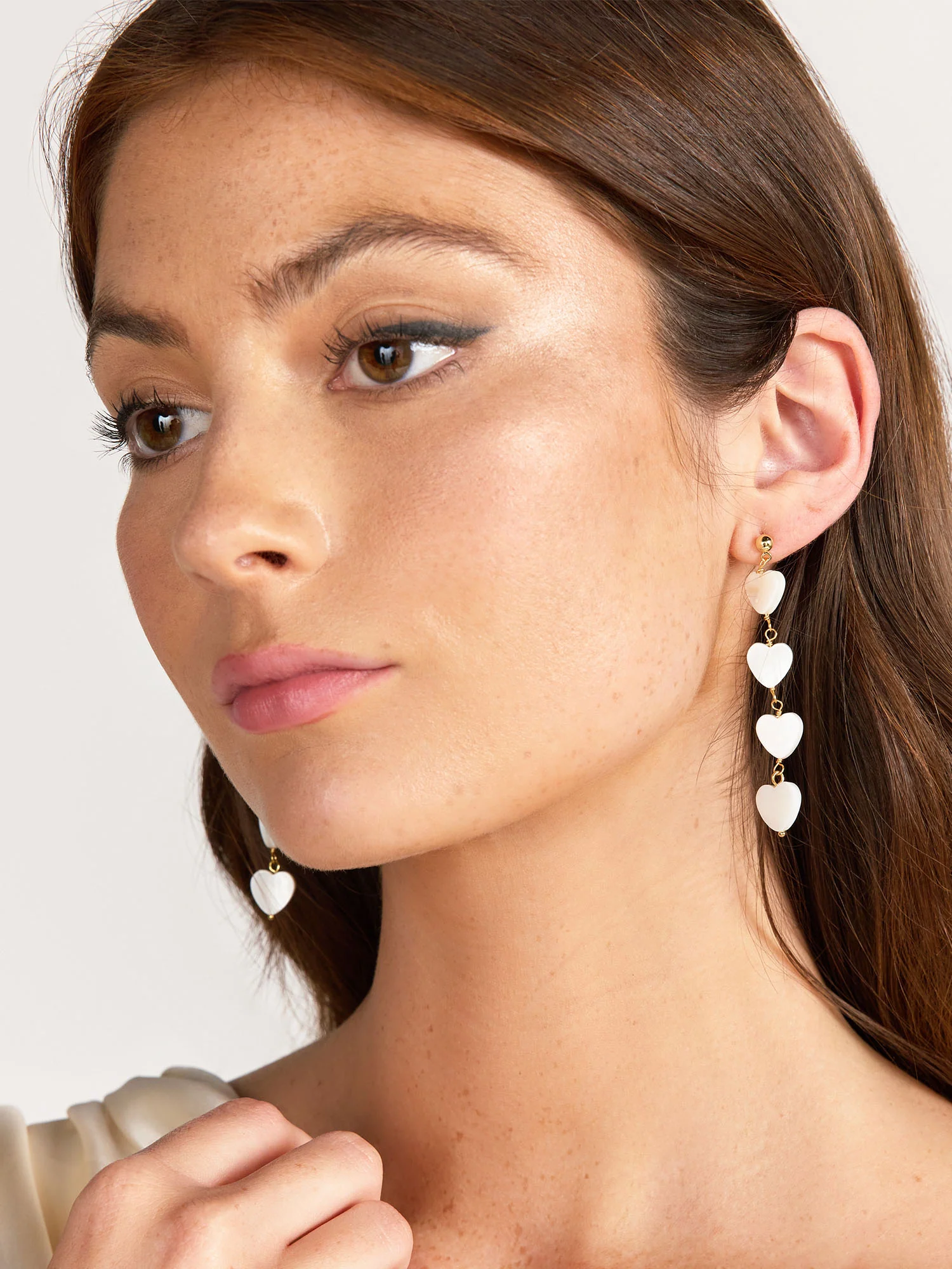 Pearl Heart Linear Earrings - Image 3