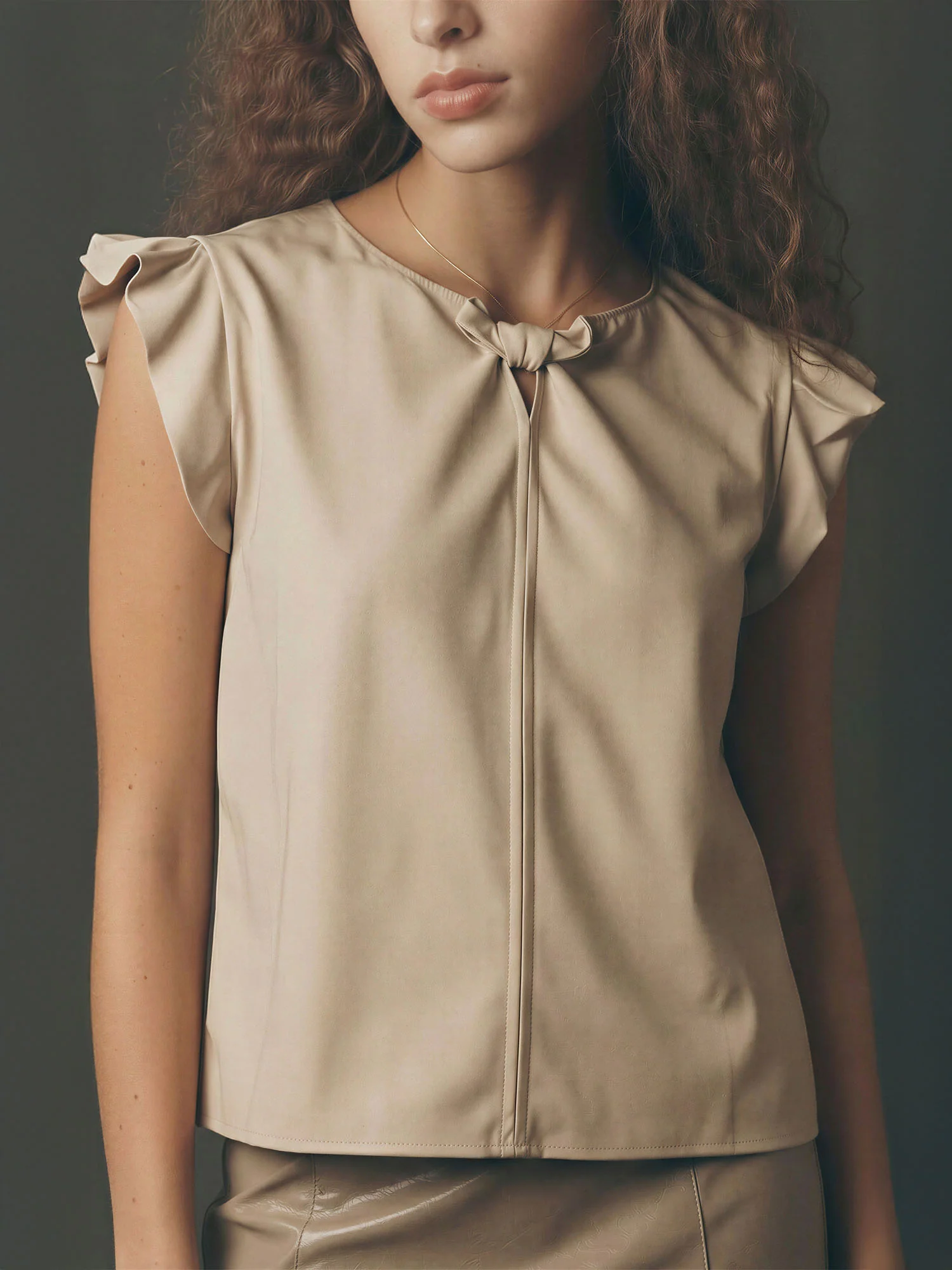 Ruffle Sleeveless Faux Leather Top - Image 12