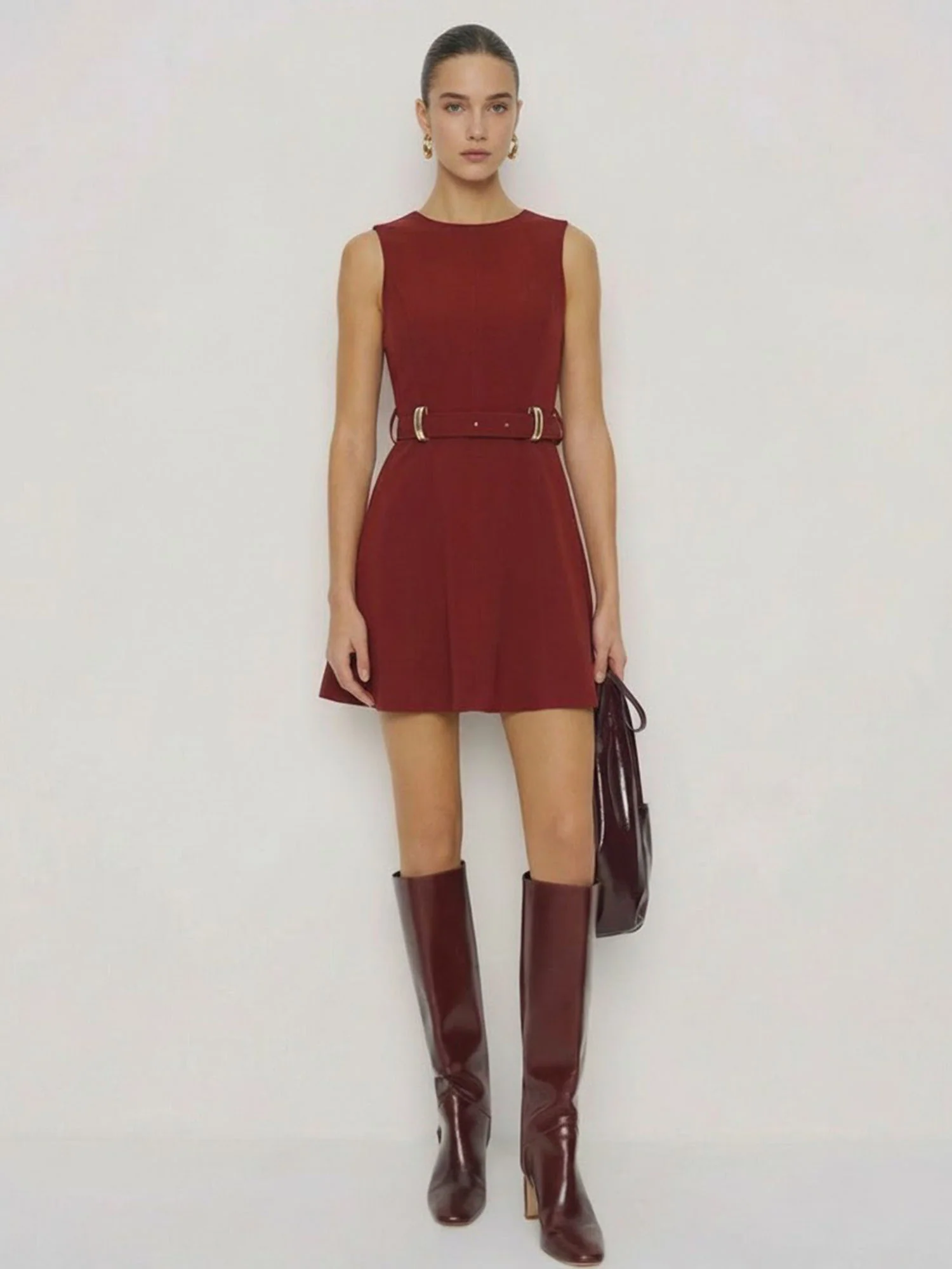 Gold Buckle Waist Mini Dress - Image 9
