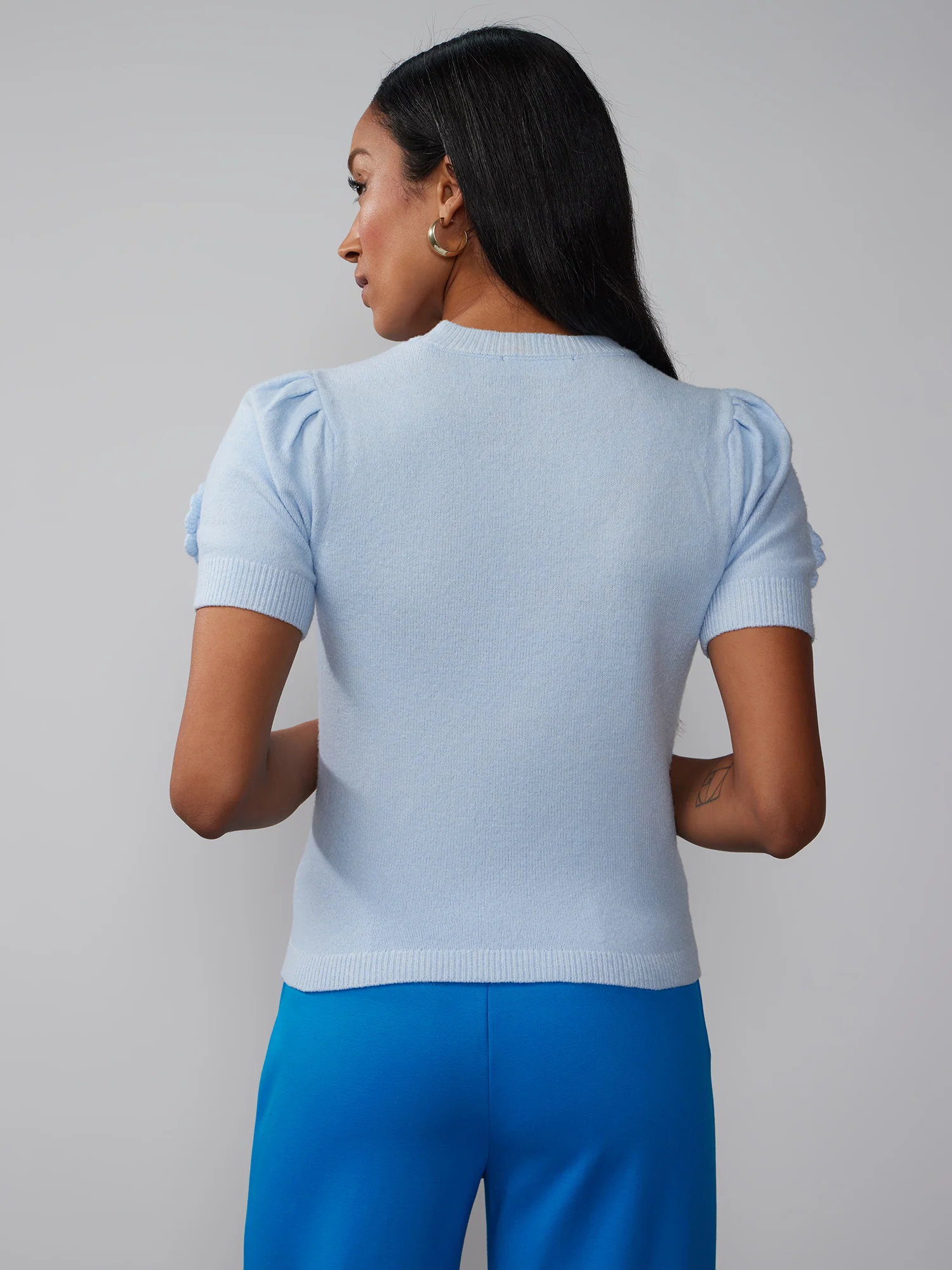 Puff Sleeve Floral Applique Tee - Image 8