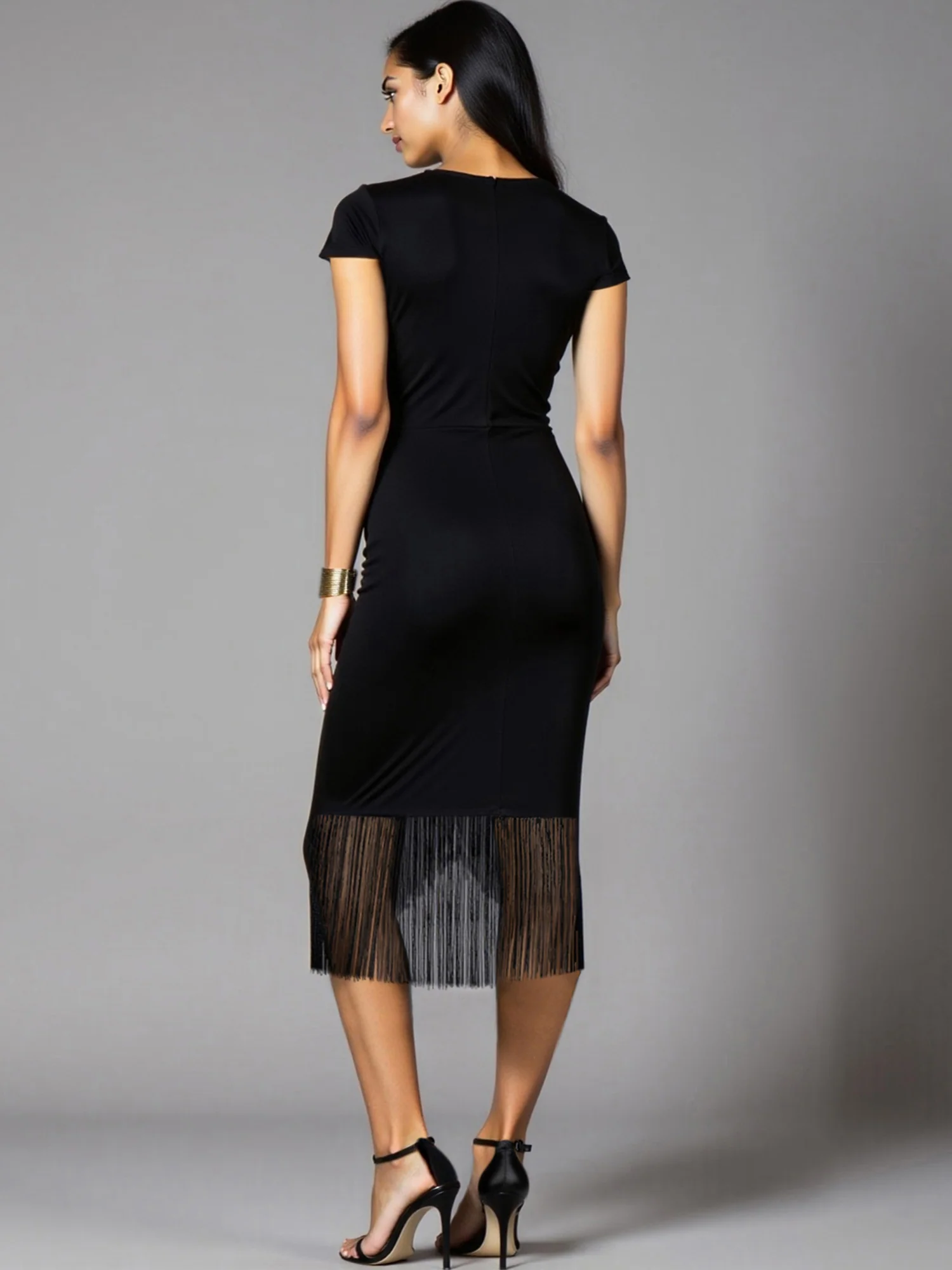Short Sleeves Fringe Detail Midi Dress - Image 4