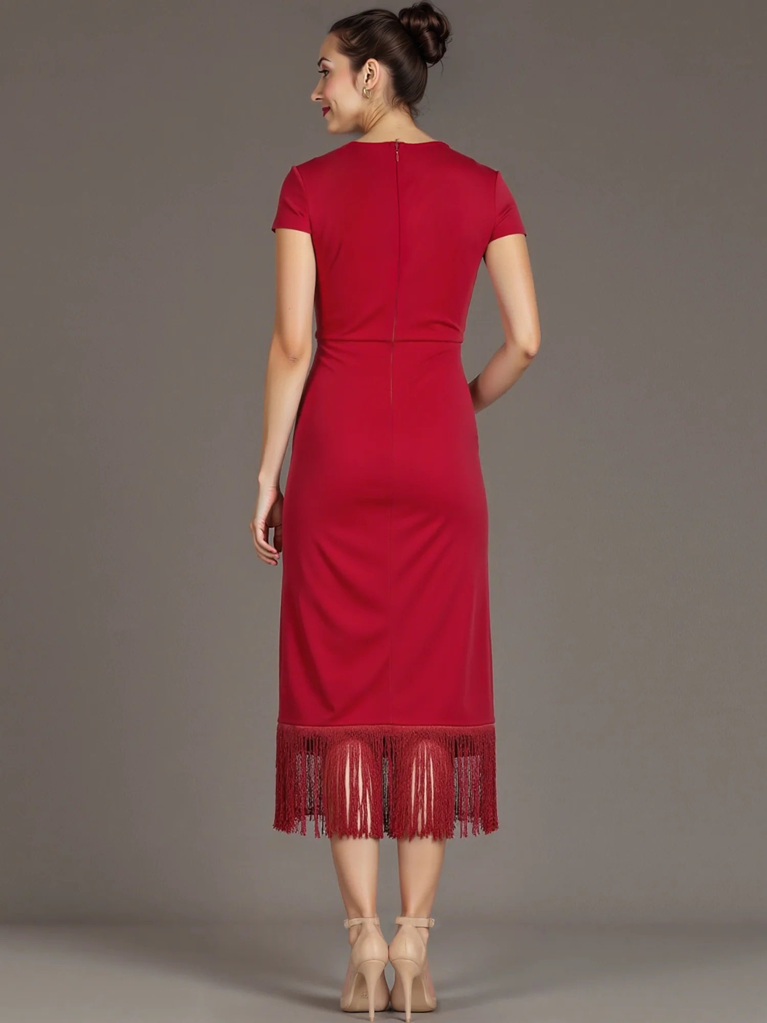 Short Sleeves Fringe Detail Midi Dress - Image 9